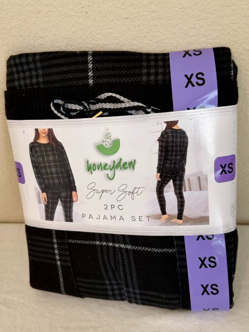 Honeydew Women's Super Soft  2 Piece Pajama Lounge Set Size XS Black Plaid NEW